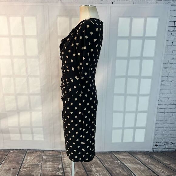 Lauren Ralph Lauren black tan spotted cowl neck side pleated size 6 - Picture 6 of 8